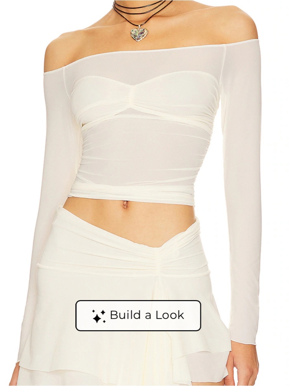 Indah Coco top Off-Shoulder Long Sleeve Crop Top in White
